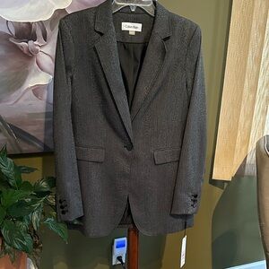 Calvin Klein Herringbone Blazer Size 6 NWT – Classic Tailored Career Jacket